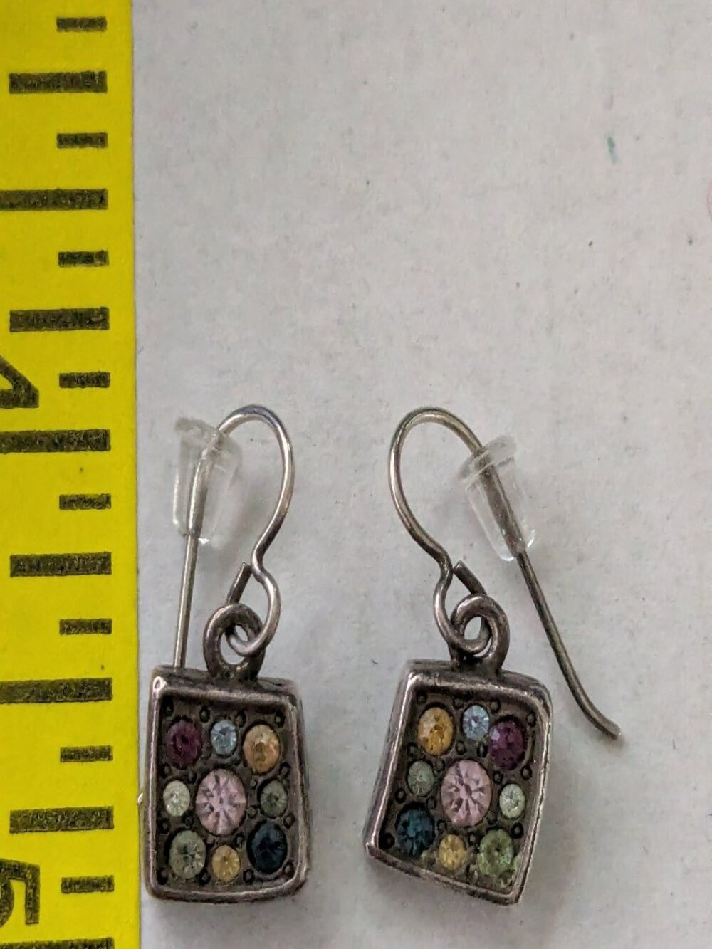 Vintage PATRICIA LOCKE Multi Stone Mosaic Crystal Square Dangle Earrings